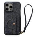 Fodral for iPhone 16 Pro Max med kortlomme, speildesign, lærbakside og rem[co]