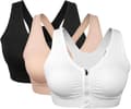 3-pack Women's Front Zipper Sports Bra, Wireless, Comfortable Post-Surgery Bra with Removable Pads A XL
