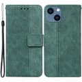 För iPhone 15 Plus Geometriskt Präglat PU Läder Plånboksställ Telefonskal Mobilfodral[co]