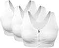 3-pack Women's Front Zipper Sports Bra, Wireless, Comfortable Post-Surgery Bra with Removable Pads White white XL