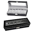Miniatyrbilde 4 av 4: 6 Slot Lær Klokkeskrin Display Etui Organizer Glass Smykkeoppbevaring Svart
