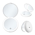 Miniatyrbilde 3 av 5: 1 stk LED-belyst reisesminke speil, 1x/2x forstørrelse - dagslys LED, kompakt, bærbar, opplyst sammenleggbart speil, hvitt, 80*20mm