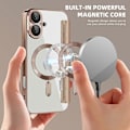 Miniatyrbillede 4 af 5: Til iPhone 16 Plus Cover Kompatibel med MagSafe RFID-blokerende Læder Telefon Cover - Guld[HK]