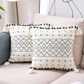 Miniatyrbillede 2 af 4: Sæt med 2 Dekorative Pudebetræk med Pomponer - Boheme Stil - til Sofa, Soveværelse, Stue, Bil - 45 X 45 Cm