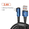 Miniatyrbillede 2 af 5: TOOCKI TQ-X25A1 1m 2.4A Opladerkabel USB-A til Lightning Højre Vinkel Datakabel - Grå[HK] Multicolor Blue