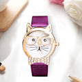 Miniatyrbild 5 av 5: Söt Kattansikte Rund Urtavla Strass Konstläder Analog Quartz Armbandsur[HK] Coffee