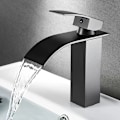 Miniatyrbilde 4 av 4: Cascade Vaskeservantkran, Svart Cascade Blandingsbatteri, Enhull Dekkmontert Baderomskran, Keramisk Patron, Elega Design Vaskeservantkraner
