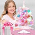 Miniatyrbilde 2 av 5: Juletrær for jenter, 24 tommers bordplate mini kunstig juletre, jenter DIY juletre med LED-lys og H  (YJD) Pink