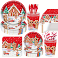 Miniatyrbilde 2 av 5: Pepperkake Julefestpakke - 69 deler sett med papirtallerkener, servietter, kopper og duk for 16 gjester - Perfekt festutstyr for høytiden  (YJD) gingerbread man paper plate 69pcs