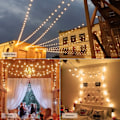 Miniatyrbilde 4 av 7: Utendørs lyslenke, 220V 50ft sammenkoblingsbar hengende belysning for terrasse hage veranda balkong festdekorasjon, E12 G40 30FT30 Bulbs EU Plug