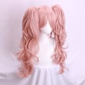 Miniatyrbilde 5 av 5: Aveki Anime Cosplay Kostyme Falskt Hår Avtakbar Dobbel Hestehale Flette Parykk Rosa Lang Bølget Cosplay Parykk For Forestilling, Rosa-152,wz-1749