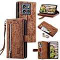 Pikkukuva 1 / 5: Motorola Edge 50 Neo 5G -kotelo PU-nahkainen puhelinkuori vetoketjullisella lompakolla ja 9 korttipaikalla [HK] Brown