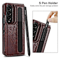 Miniatyrbillede 4 af 4: Læder RFID-blokerende Flip Folio Wallet Case til Samsung Galaxy Z Fold 6 med S Pen Holder Kort Slot Stand[HK] Brown