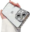 iPhone 15 Genomskinligt Glitterfodral med Diamantstrass och Kameraskydd[YJD]