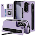 Miniatyrbillede 1 af 4: Læder RFID-blokerende Flip Folio Wallet Case til Samsung Galaxy Z Fold 6 med S Pen Holder Kort Slot Stand[HK] Purple