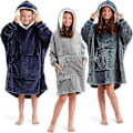 Miniatyrbillede 1 af 2: Snuggaroo Drenge Piger Børn Blød Fleece Oversized Hætteklæde Bærbart Tæppe 6-14 År[HK] Navy