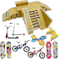 Miniatyrbillede 1 af 3: STASHABLES Finger Skateboard Ramp Sæt  Finger Skatepark Kit 16 Dele  Skate Park Kit Inkluderer Skateboards, Ramper, Scootere, Skøjter, Cykler   (YJD)