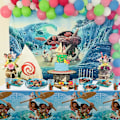 Miniatyrbild 3 av 4: 80 st Moana födelsedagsfestartiklar, Moana bordsartiklar set innehåller 40 st tallrikar, 20 st servetter, 20 st pappersmuggar för pojkar flickor  (YJD)