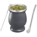 Matekop, Mattekop-sæt, Rustfrit Stål Krus, med Rustfrit Stål Sugerør og Rensebørste, til Mat-te, Kaffe (Grå)(Ho)