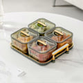 Miniatyrbild 2 av 5: Delad Snackserveringsskål, Fruktdessert Nötdippbricka Med Lock Grön, 4 Fack