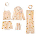 Miniatyrbild 1 av 4: 7 Delar Dam Pyjamas Set Faux Siden Pyjamas Dam Pyjamas Sovkläder Set Vår Sommar Hemmakläder Nattkläder Set Damer Bekväm Bomull GåvaLF