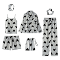 Miniatyrbild 1 av 4: 7 Delar Dam Pyjamas Set Faux Siden Pyjamas Dam Pyjamas Sovkläder Set Vår Sommar Hemmakläder Nattkläder Set Dam Bekväm Bomull Gåva XLC