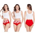 Miniatyrbild 5 av 5: Högmidjade trosor för damer med rosor, bomullstrosor, underkläder med full täckning, plus size multipack (XL) röd