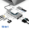 Miniatyrbild 1 av 5: 15-i-1 USB C Hub Adapter USB-C Dockningsstation med 4K HDMI VGA RJ45 Trådlös Laddare 100W PD SD TF för Macbook Pro Huawei Mate