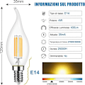 Miniatyrbild 3 av 5: 10-pack 4W LED Filamentlampa E14 470LM Flamljus Kallvitt 6000K, Ej Dimbar, 360 Graders Ljusvinkel