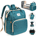 Miniatyrbild 3 av 4: Diaper Backpack Foldable Baby Bed Large Capacity Mummy Bag With Changing Station Green
