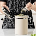 Miniatyrbillede 2 af 4: Rustfrit Stål Lufttæt Kaffebeholder Opbevaringsdåse Sæt Kaffekrukke med Ske til Kaffebønner Te 1,8l Beige