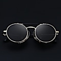 Pikkukuva 4 / 4: Retro Pyöreät Metalliset Aurinkolasit, Steampunk Miehet, Naiset, Lasit UV-Suoja Gun-Black