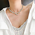 Miniatyrbilde 3 av 4: Toggle Lås Gull Halskjeder, Blandet Lenket Sirkel, Minimalistisk Choker Je