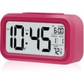 Smart Night Light Digital Alarm Clock With Indoor Temperature, Battery Operated Desk Small Clock Rose Red