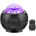 Miniatyrbilde 1 av 4: Stjerneprojeksjonsnattlampe, Bluetooth-høyttaler, LED Galaxy Ocean Wave-projeksjonslys Roterende Lydaktivering Stjerneprojeksjonslys (svart)
