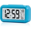 Smart Night Light Digital Alarm Clock With Indoor Temperature, Battery Operated Desk Small Clock Blue