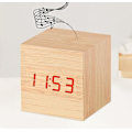 Miniatyrbild 1 av 4: Gingko Cube Led Click Clock Alarm Clock With Sound Activation (time, Date & Temperature) Various Colours A10 Bamboo red