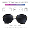 Pikkukuva 3 / 4: Retro Steam Punk -aurinkolasit, pyöreät steampunk-kaksoissiltalasit naisille ja miehille B2822 Grey Lens