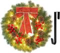 Pre-lit Artificial Christmas Wreath, 40 Led 16 Inch Spruce Berries Pine Cone Garland