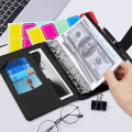 Miniatyrbillede 1 af 3: A6 Budget Binder, PU Læder, Med 10 Budgetkuverter/2 Kontantmærker, Kortopbevaring - Sort