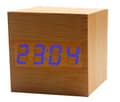 Gingko Cube Led Click Clock Alarm Clock With Sound Activation (time, Date & Temperature) Various Colours A10 Bamboo blue