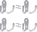 4pcs Dual Coat Hooks Wall Mounted Hanging Clothes For Bathroom Wall Retro Metal Cloth Hanger Double Coat Hooks With 8 Screws silver