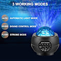 Miniatyrbilde 3 av 4: Stjerneprojeksjonsnattlampe, Bluetooth-høyttaler, LED Galaxy Ocean Wave-projeksjonslys Roterende Lydaktivering Stjerneprojeksjonslys (svart)