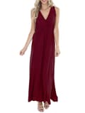Ladies Sleeveless Deep V-neck Loose Solid Color Long Casual Backless Dress Wine Red XL