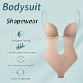 Miniatyrbillede 2 af 5: Dame Dyb V-udskæring Body Shaper Stropløs Rygløs Bodysuit Shapewear U-udskæring L