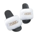 Miniatyrbillede 1 af 4: Bløde Faux Fur Slippers til Kvinder Behagelige Åben Tå Sandaler Med Fle WHITE 39
