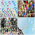 Miniatyrbillede 1 af 2: 80 meter, farverig festbunting trekant flagkæde banner vimpelflag hængende dekoration til Bi