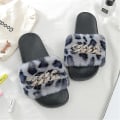 Miniatyrbillede 2 af 5: Bløde Faux Fur Slippers til Kvinder Behagelige Åben Tå Sandaler Med Fle LEOPARD 42