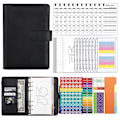 Miniatyrbild 1 av 4: Averfeel Binder Budget A6 Pu Leather Notebook Planner Organizer With 12pcs Zipper Cash Envelopes, Budget Sheets, Stickers For Budgeting And Saving Mon Black