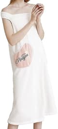 Women Wearable Bathrobe Quick Dry Microfiber Plush Towel Bath Skirt Shower Absorbent Wrap White M